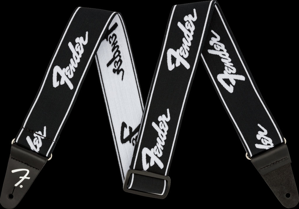 Fender WeighLess Running Logo 2in Guitar Strap in Black/White