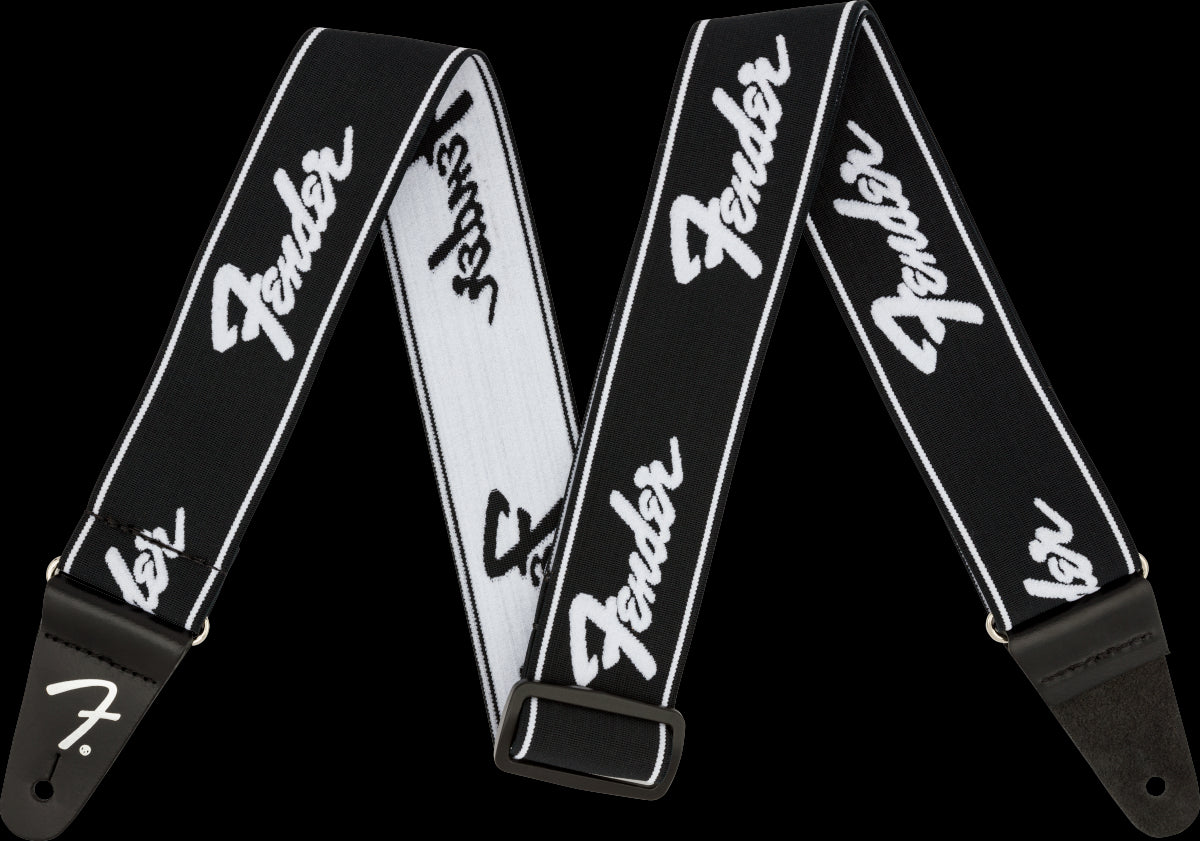 Fender WeighLess Running Logo 2in Guitar Strap in Black/White