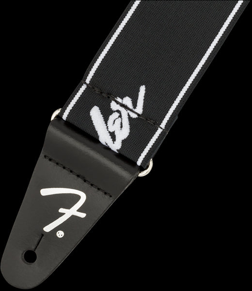 Fender WeighLess Running Logo 2in Guitar Strap in Black/White