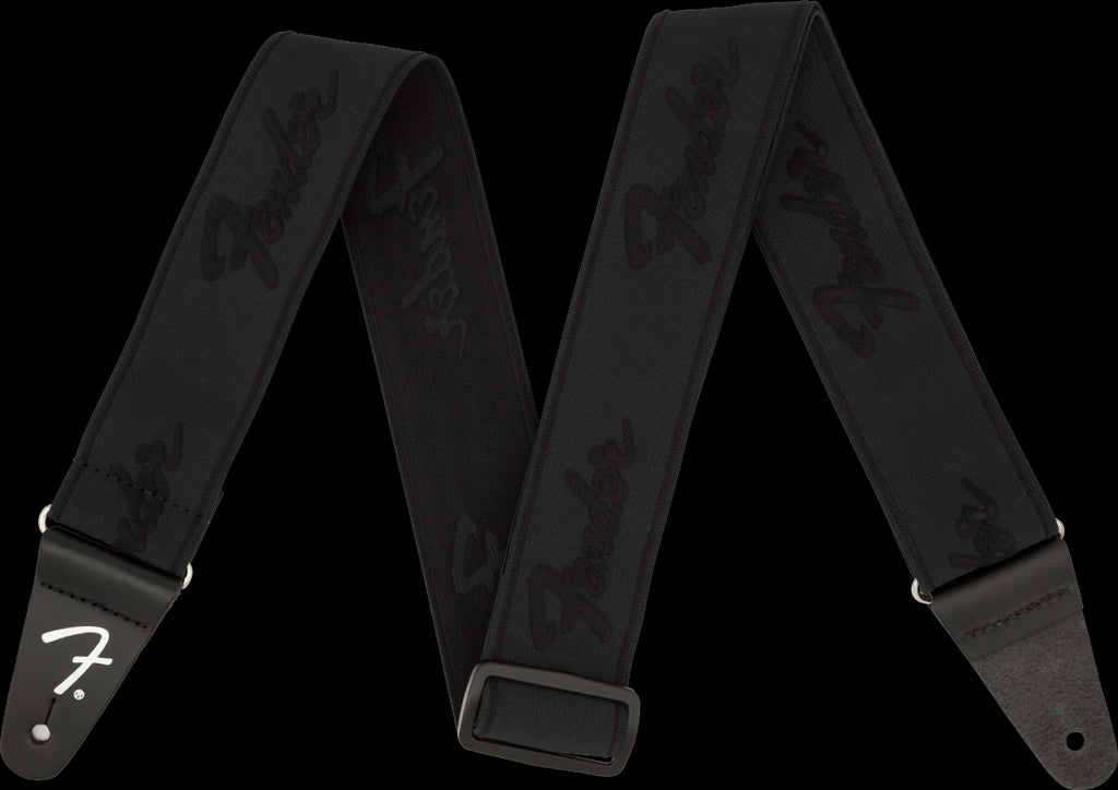 Fender WeighLess Running 2" Logo Strap - Black/Black