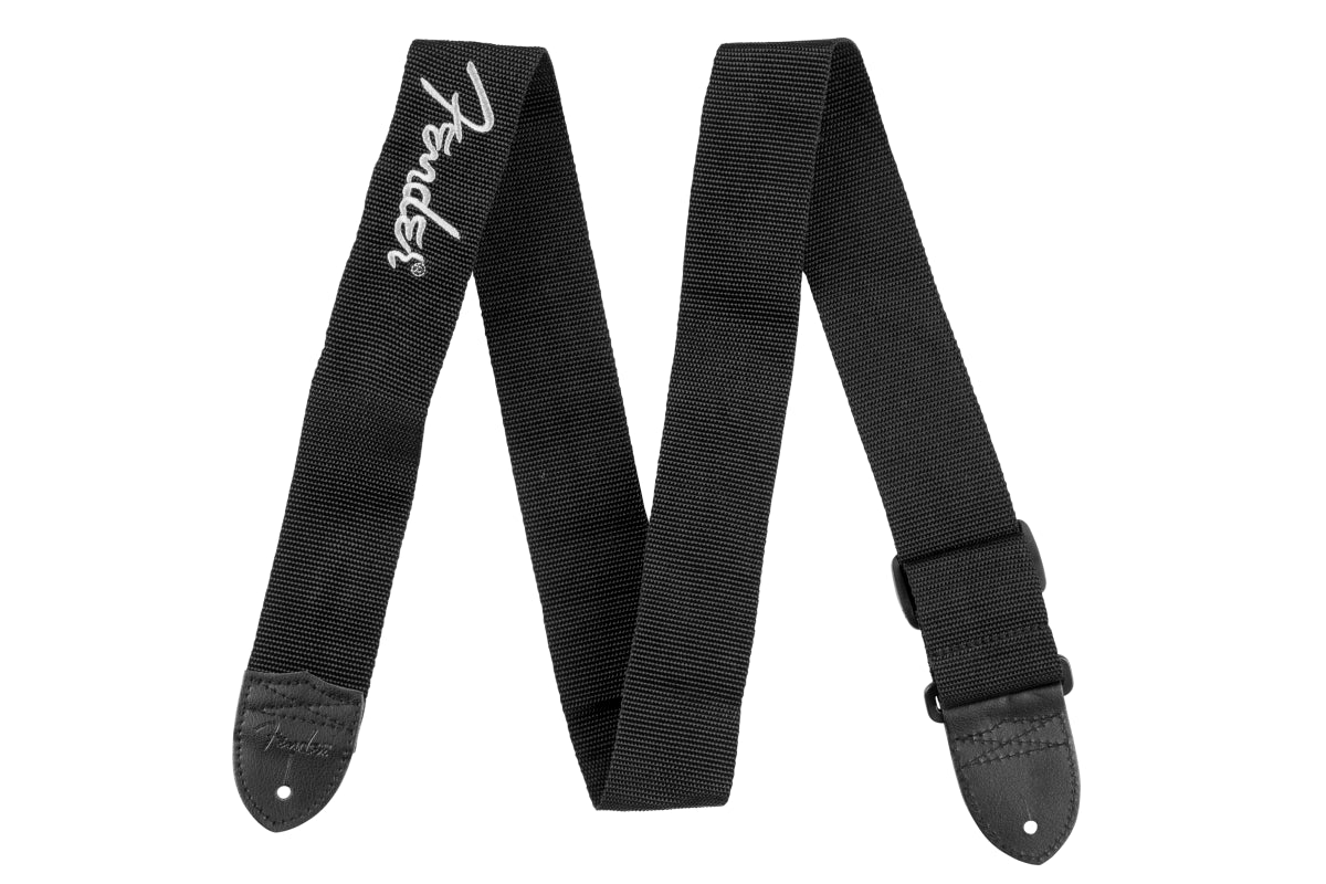 Fender Black Poly 2 inch Guitar Strap with Grey Fender Logo