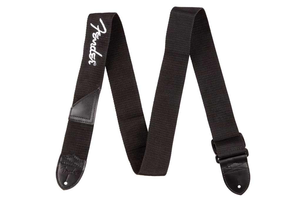 Fender Black Polyester 2in Guitar Strap with White Fender Logo