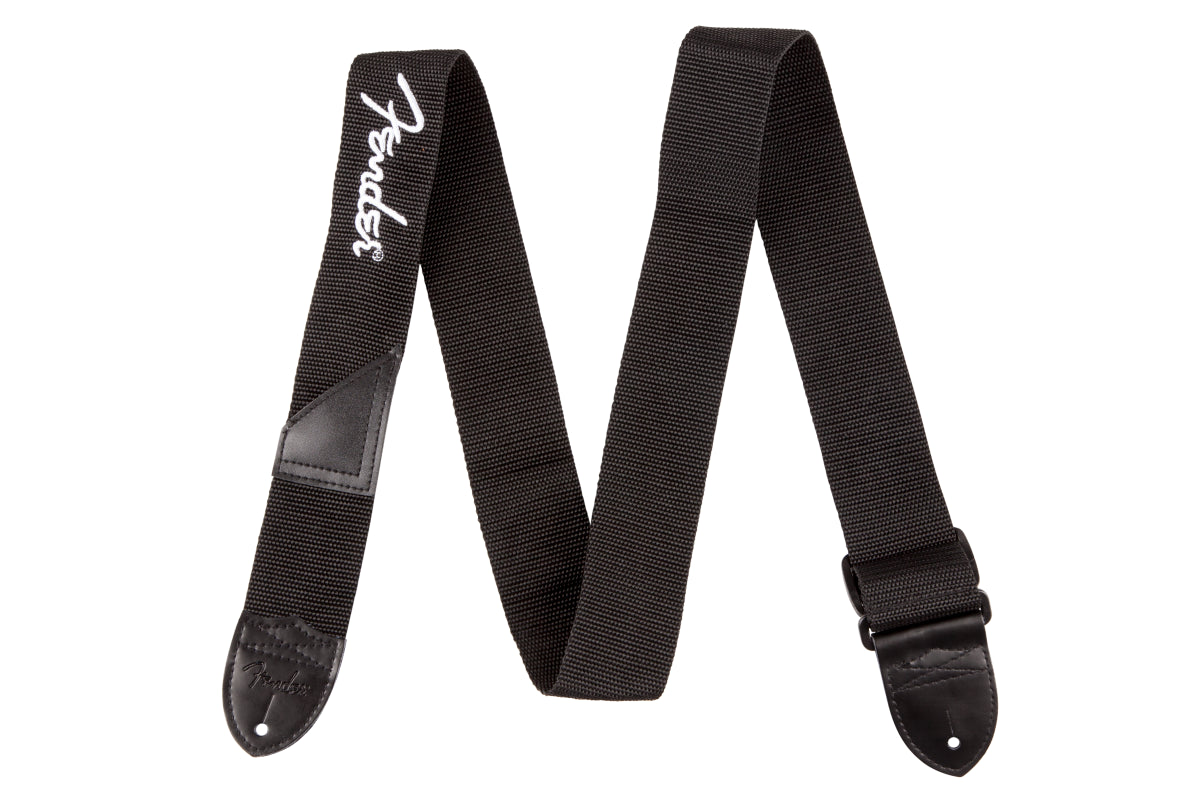 Fender Black Polyester 2in Guitar Strap with White Fender Logo