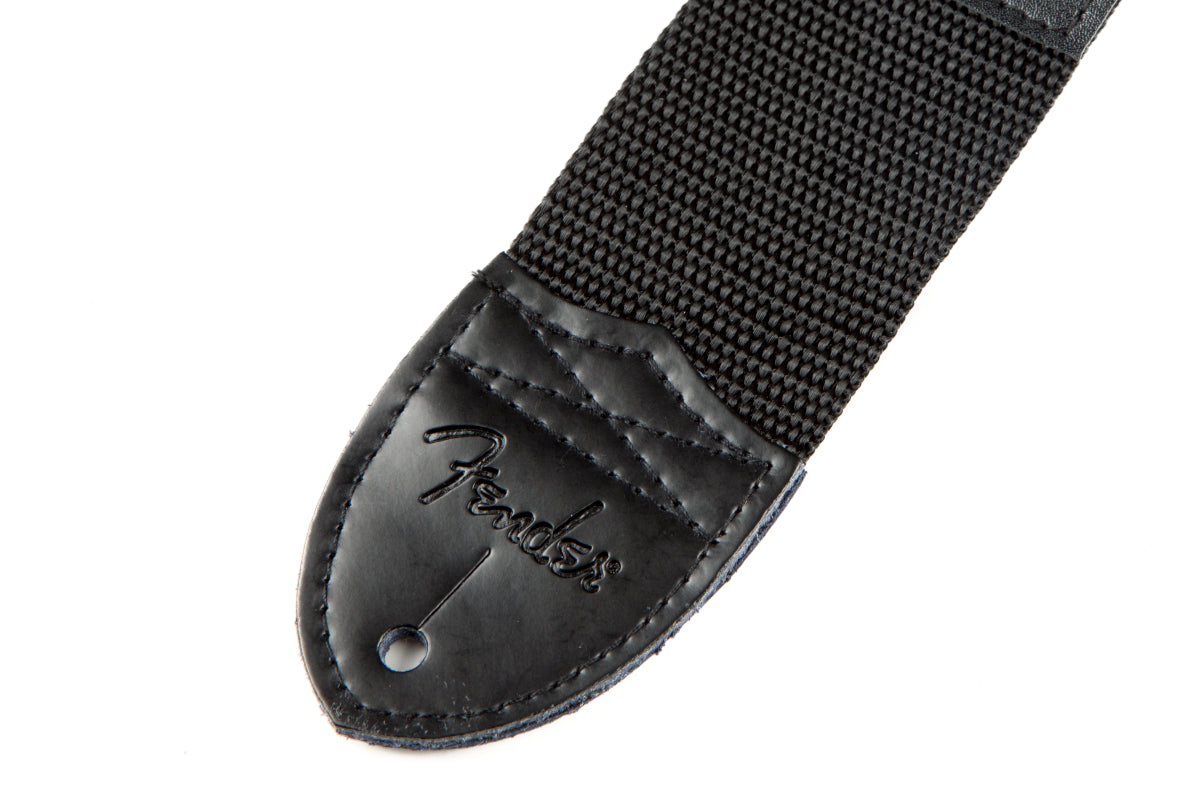 Fender Black Polyester 2in Guitar Strap with White Fender Logo