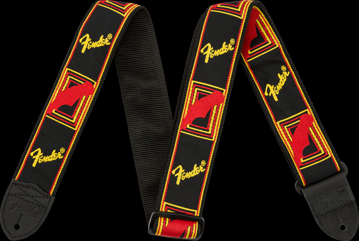 Fender 2 inch Monogrammed Guitar Strap Black/Yellow/Red