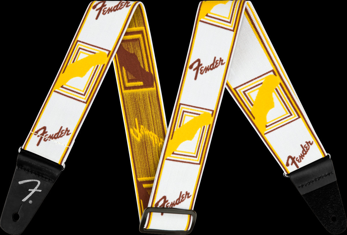 Fender WeighLess Monogrammed 2in Guitar Strap in White/Brown/Yellow