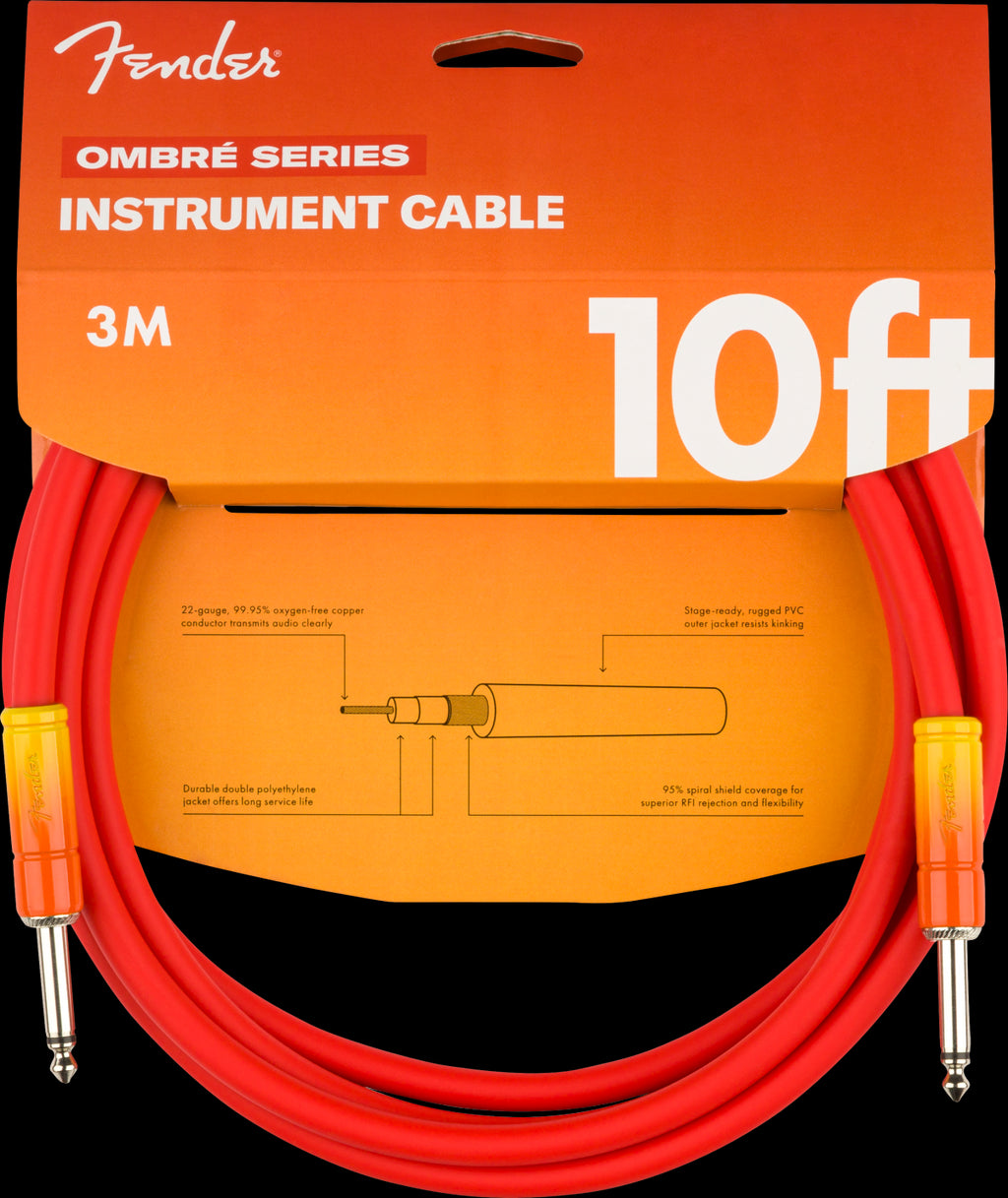 Fender Ombré 10' Straight/Straight Instrument Cable in Tequila Sunrise