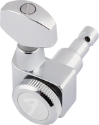 Set of six Fender locking Stratocaster/Telecaster tuners in polished chrome, guitar tuning hardware for improved stability and style.