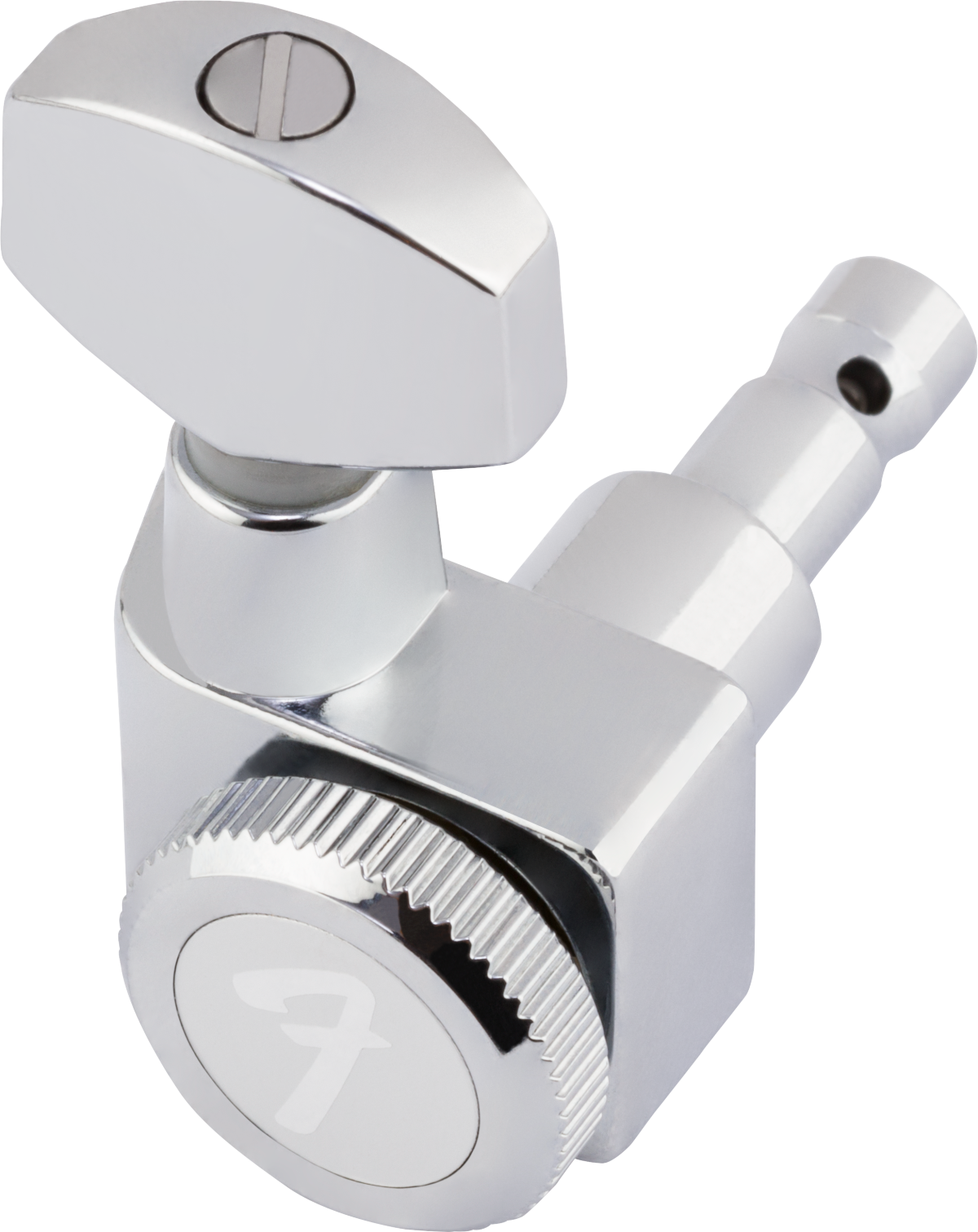 Set of six Fender locking Stratocaster/Telecaster tuners in polished chrome, guitar tuning hardware for improved stability and style.