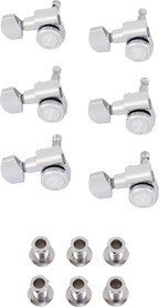 Fender locking tuners for left-handed Stratocaster or Telecaster guitars, polished chrome finish, set of six guitar parts.