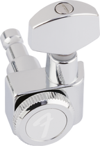 Fender locking tuning pegs for left-handed Stratocaster and Telecaster guitars in polished chrome, set of six guitar parts.
