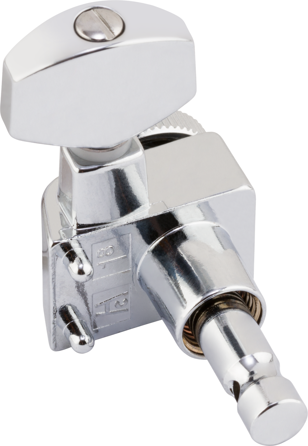 Fender locking left-handed Stratocaster/Telecaster tuners in polished chrome, set of six, for guitar tuning stability and style.