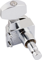 Fender locking left-handed Stratocaster/Telecaster tuners in polished chrome, set of six, for guitar tuning stability and style.