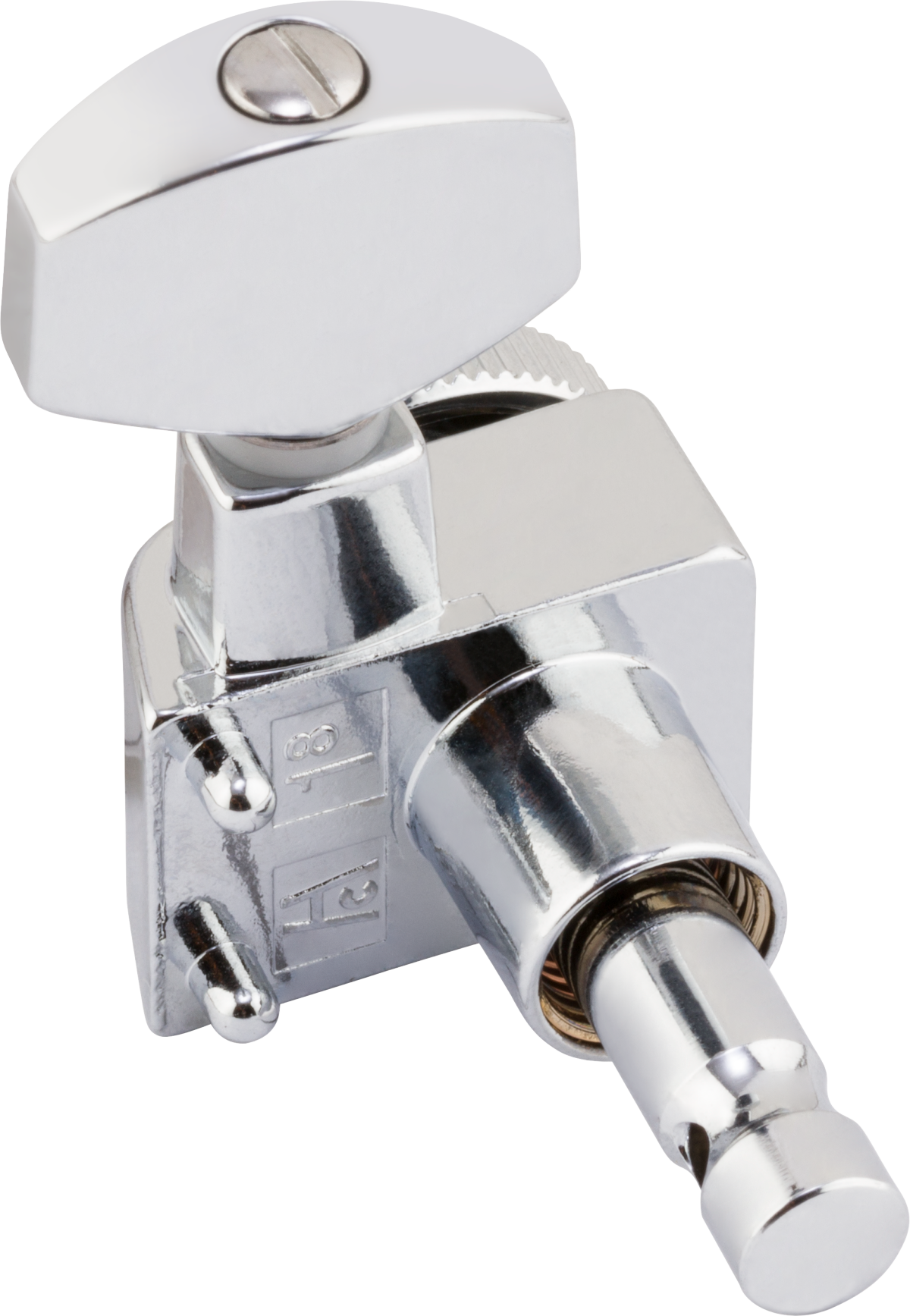 Fender locking left-handed Stratocaster/Telecaster tuners in polished chrome, set of six, for guitar tuning stability and style.