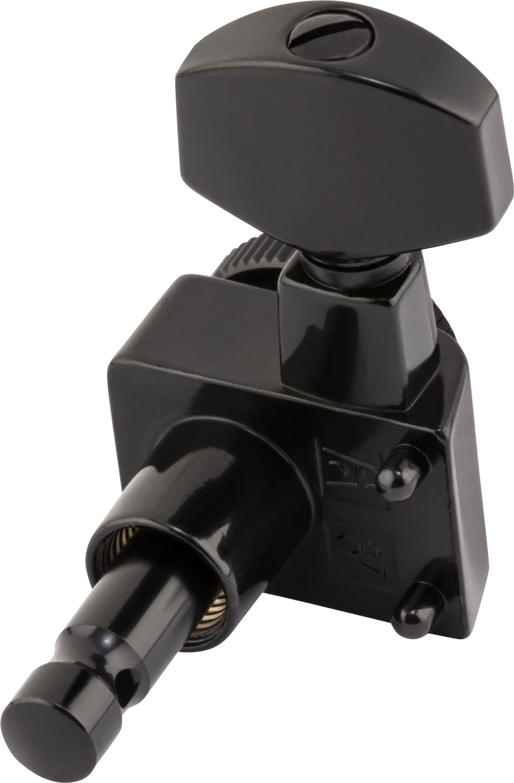 Set of six black Fender locking tuners for Stratocaster and Telecaster guitars, featuring premium guitar hardware from Mega Music Online.