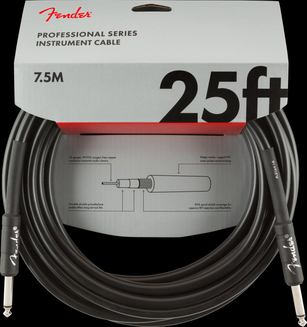Fender Professional Series 25ft Straight/Straight Instrument Guitar Cable in Black
