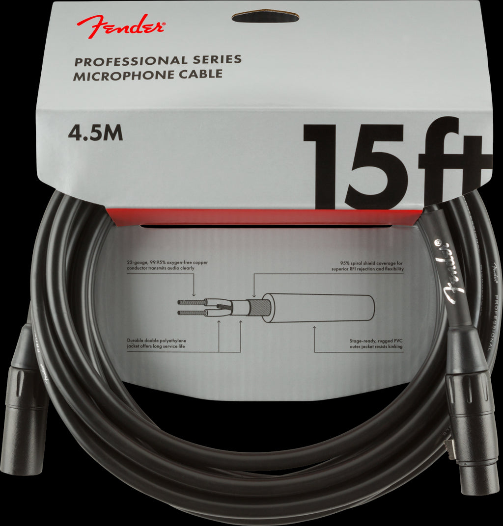 Fender Professional Series 15ft Microphone Cable in Black