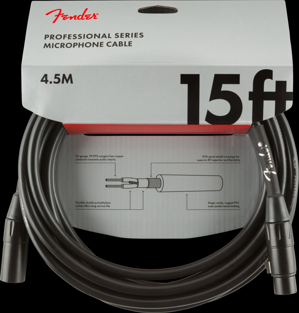 Fender Professional Series 15ft Microphone Cable in Black