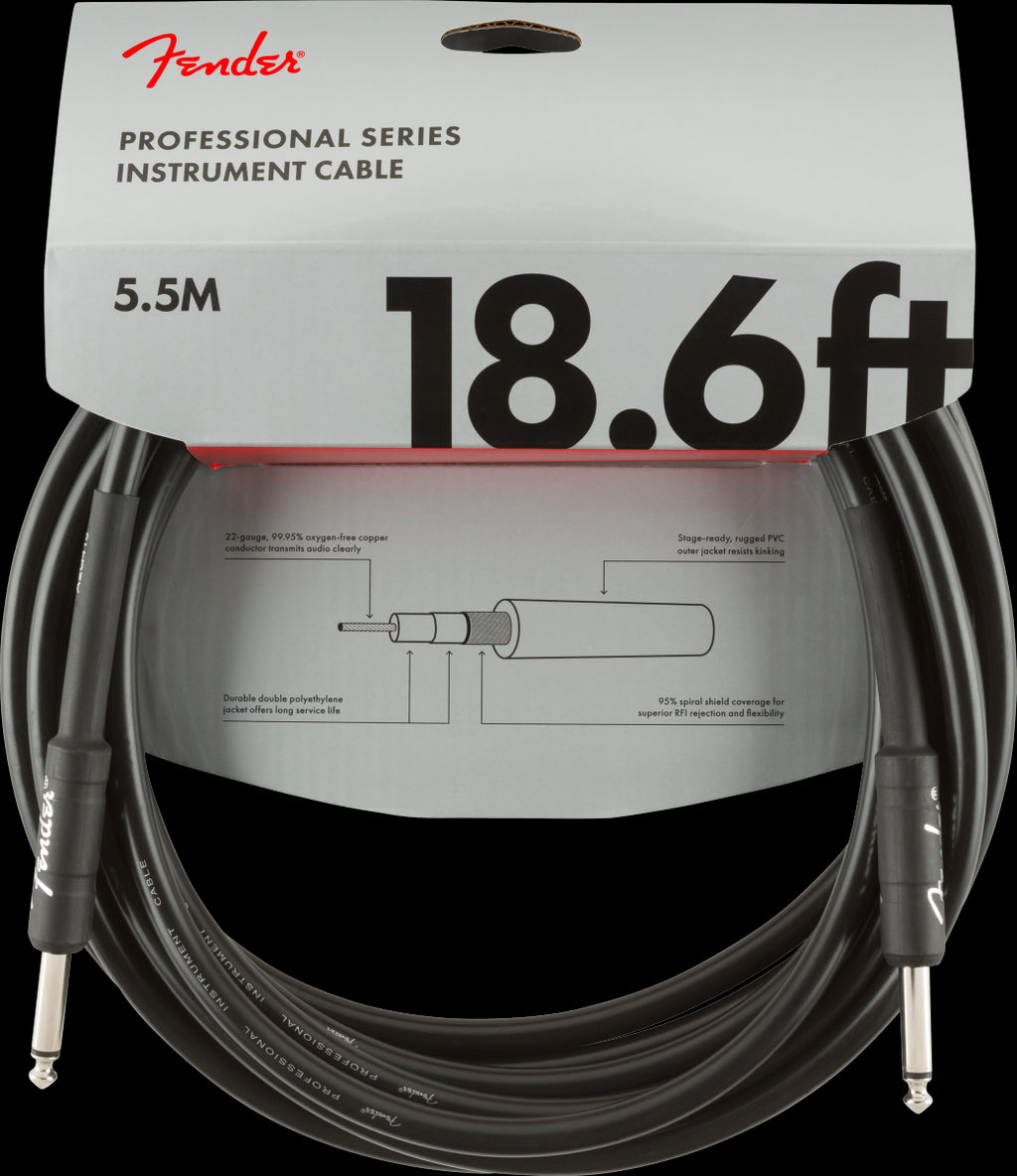 Fender Professional Series 18.6 Foot Straight/Straight Guitar Cable Black