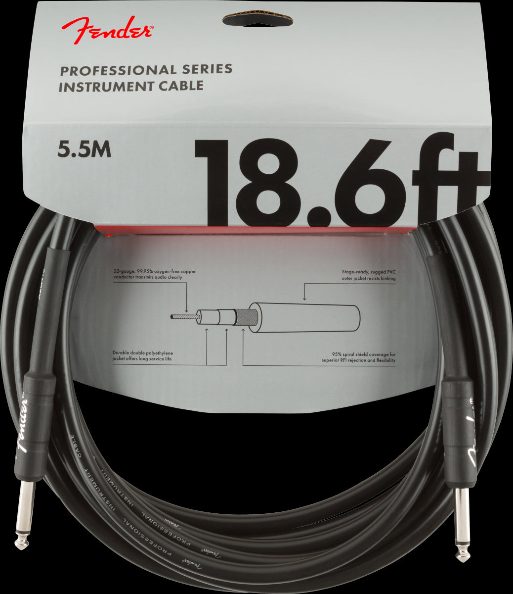 Fender Professional Series 18.6 Foot Straight/Straight Guitar Cable Black