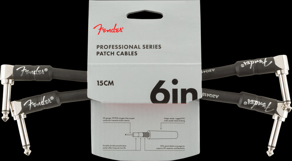 Fender Professional Series 6ft Angle/Angle Instrument Guitar Cables in Black (2 Pack)