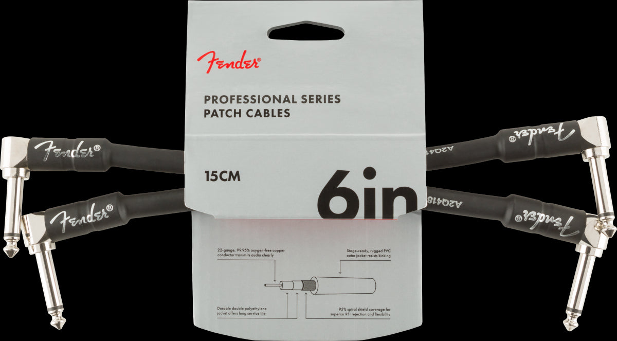 Fender Professional Series 6ft Angle/Angle Instrument Guitar Cables in Black (2 Pack)