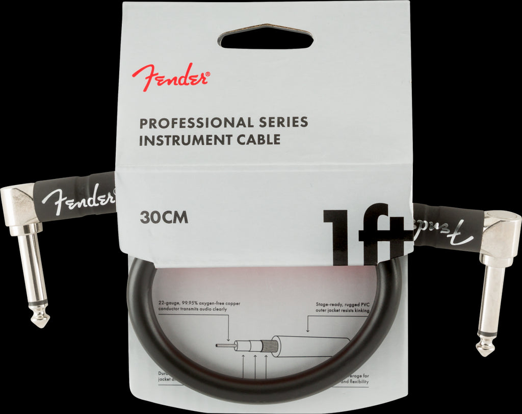 Fender Professional Series 1ft Angle/Angle Instrument Guitar Cables in Black