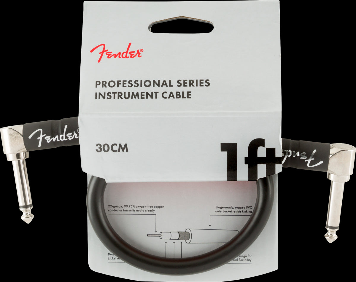 Fender Professional Series 1ft Angle/Angle Instrument Guitar Cables in Black