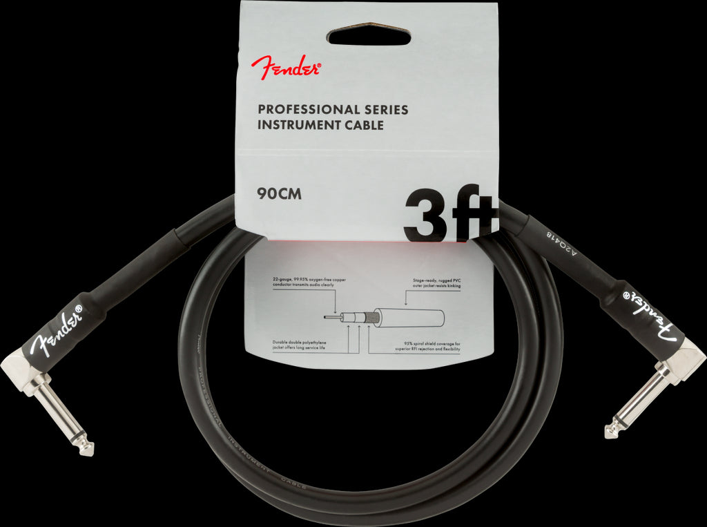 Fender Professional Series 3ft Angle/Angle Instrument Guitar Cables in Black