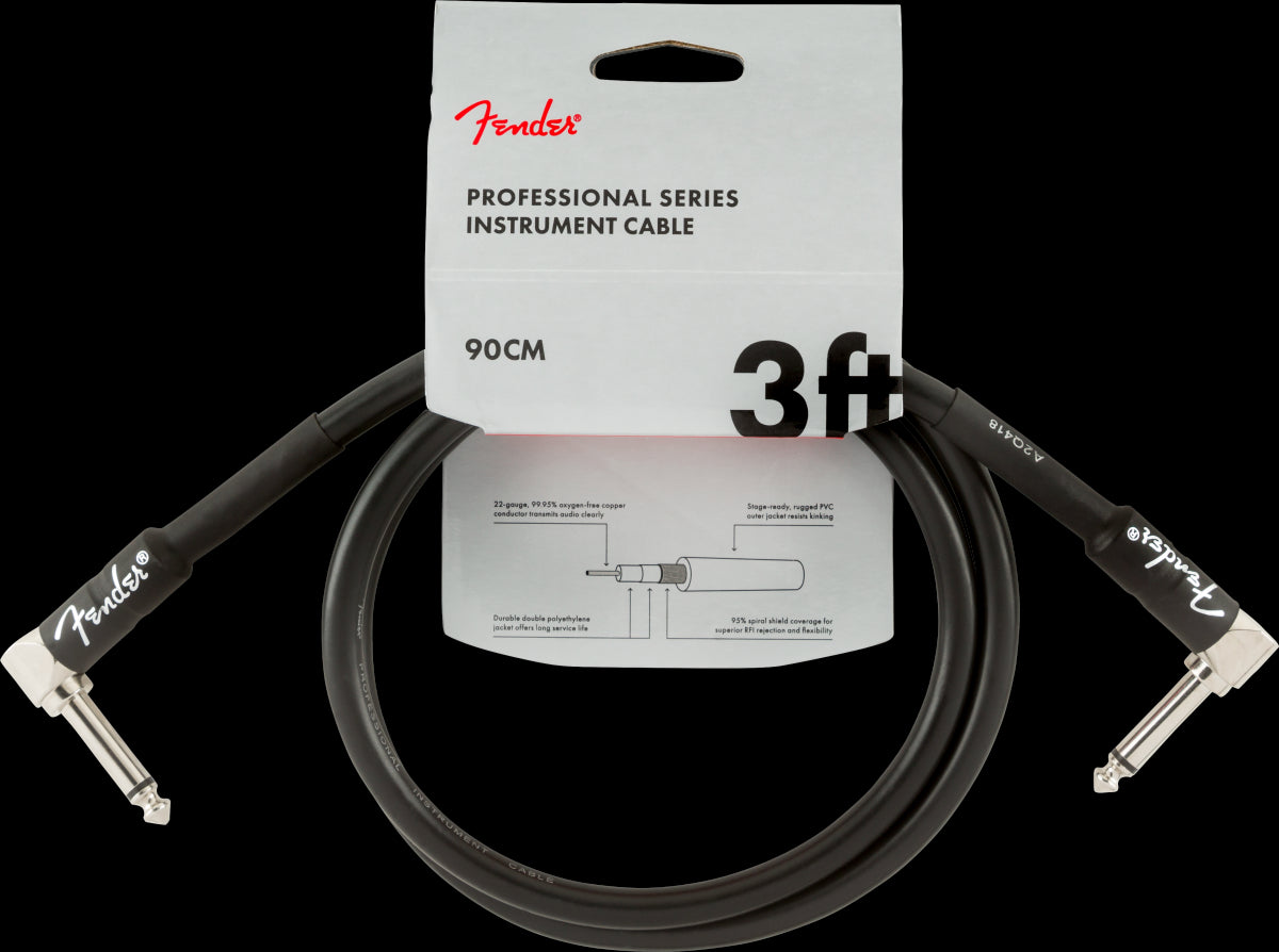 Fender Professional Series 3ft Angle/Angle Instrument Guitar Cables in Black