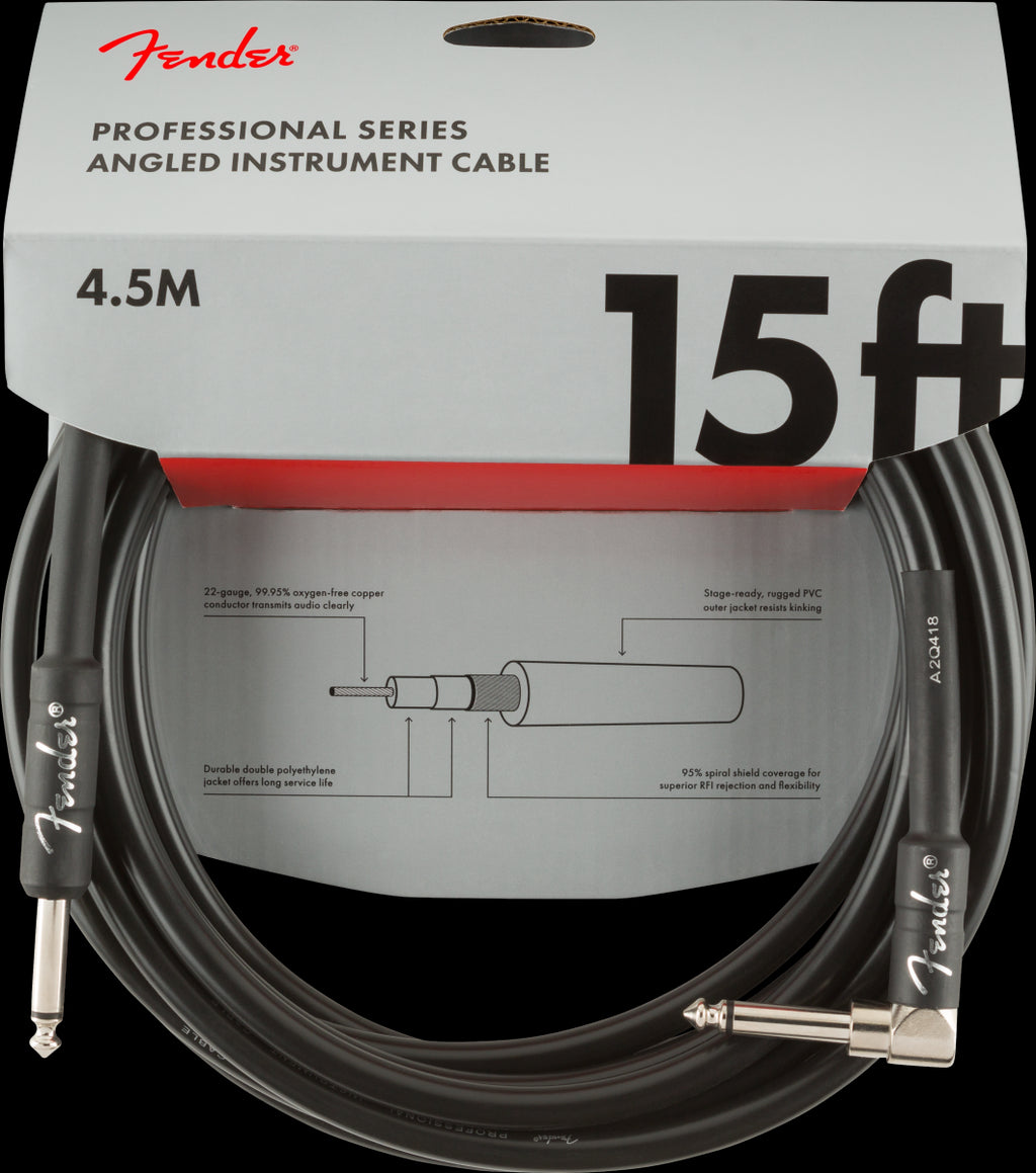 Fender Professional Series 15 Foot Straight/Angle Guitar Cable Black