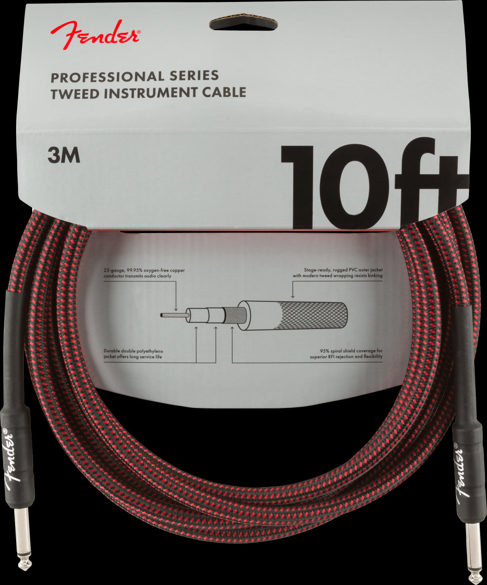 Fender Professional Series 10ft Instrument Guitar Cables in Red Tweed