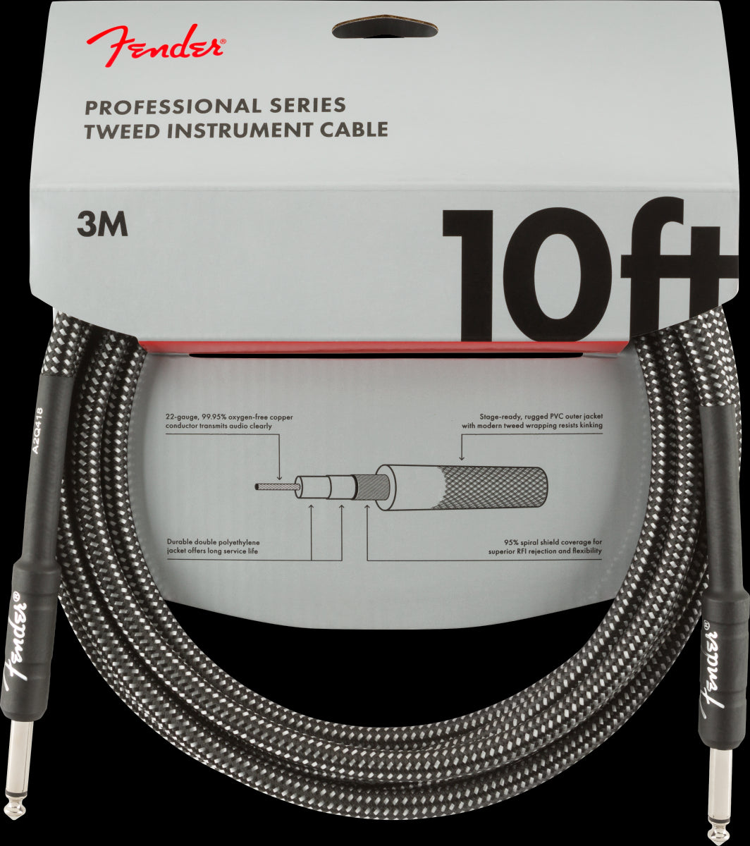 Fender Professional Series 10 Foot Guitar Cable Gray Tweed
