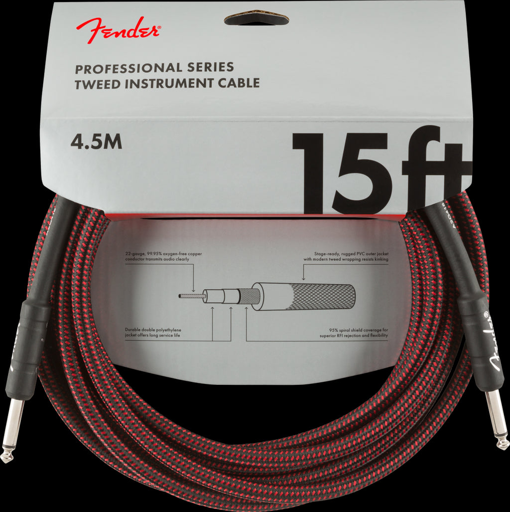 Fender Professional Series 15ft Instrument Guitar Cable in Red Tweed