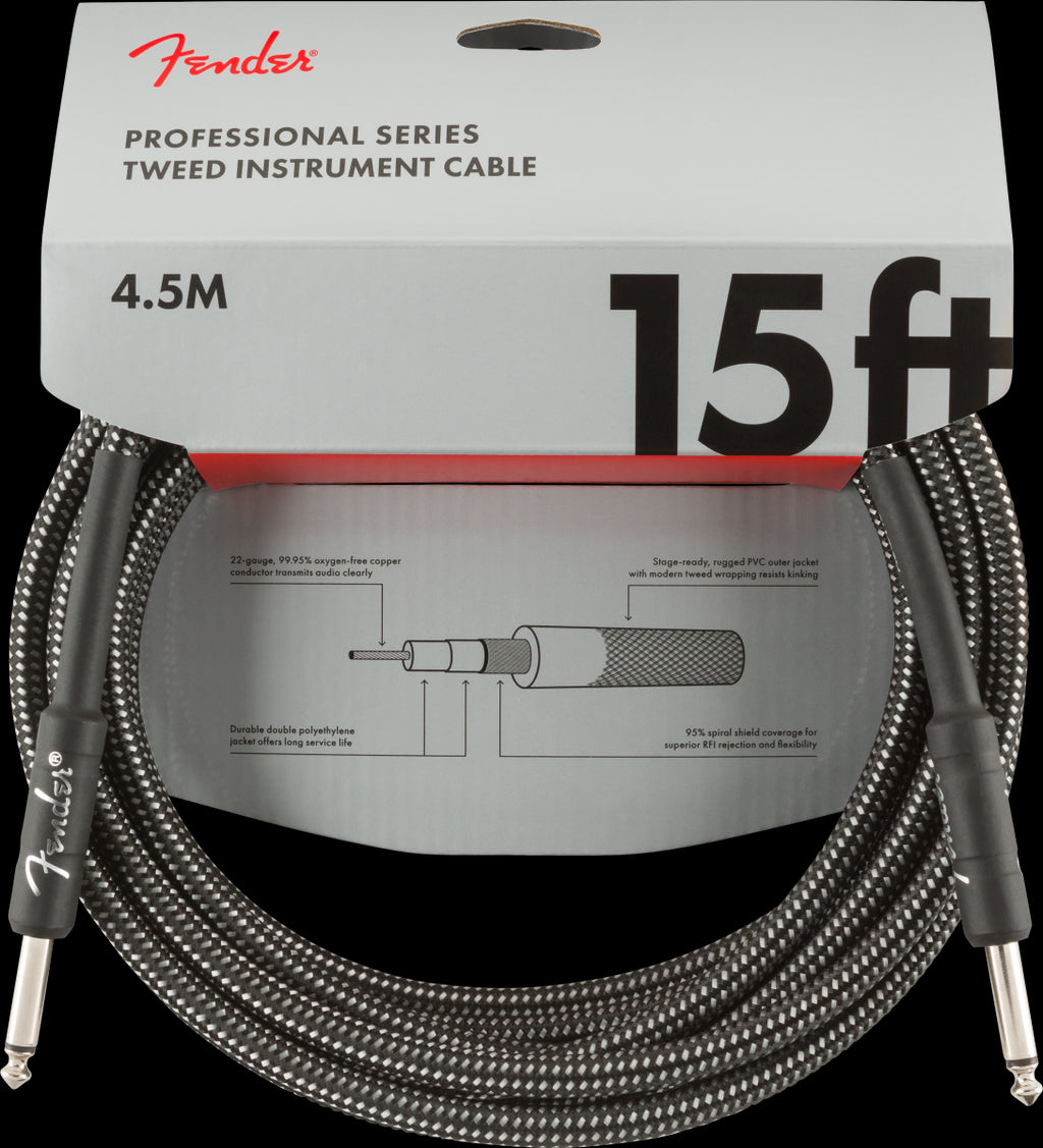 Fender Professional Series 15ft Instrument Guitar Cable in Gray Tweed