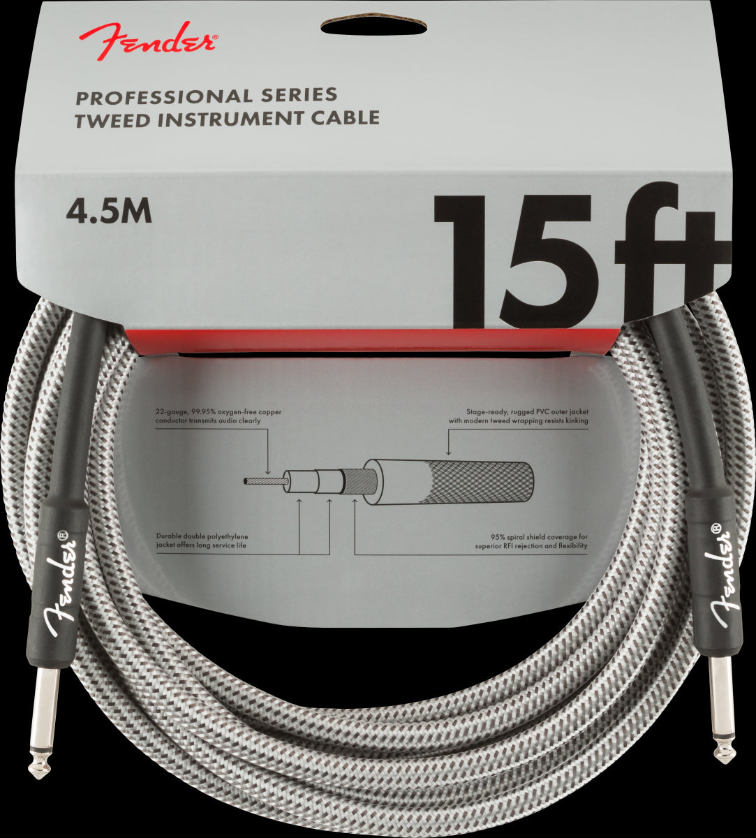 Fender Professional Series 15 Foot Guitar Cable White Tweed