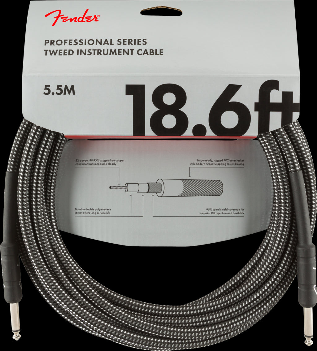 Fender Professional Series 18.6ft Instrument Guitar Cable in Gray Tweed