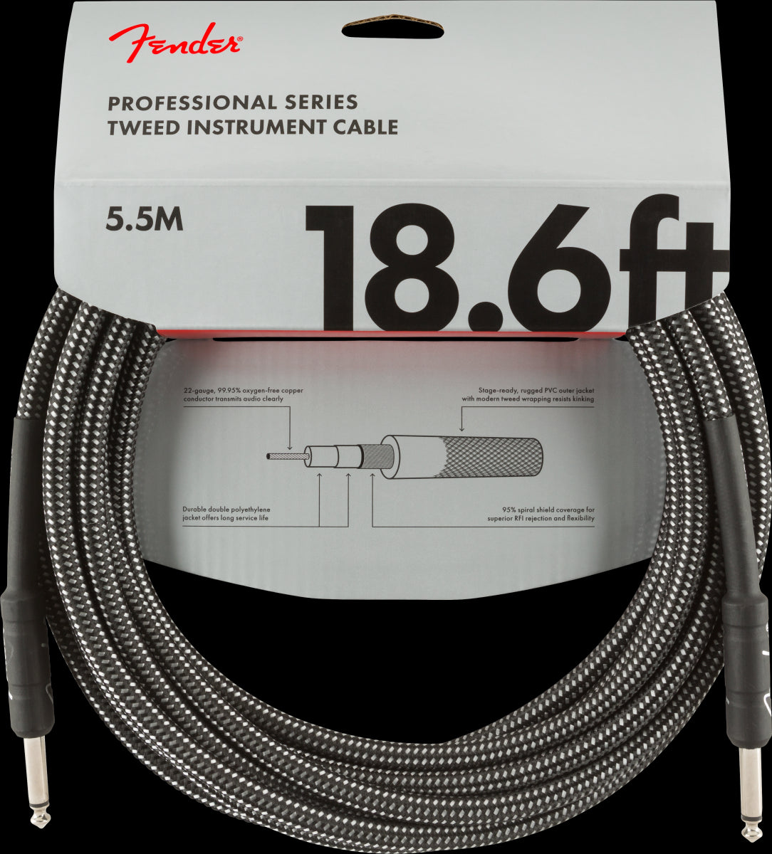 Fender Professional Series 18.6ft Instrument Guitar Cable in Gray Tweed