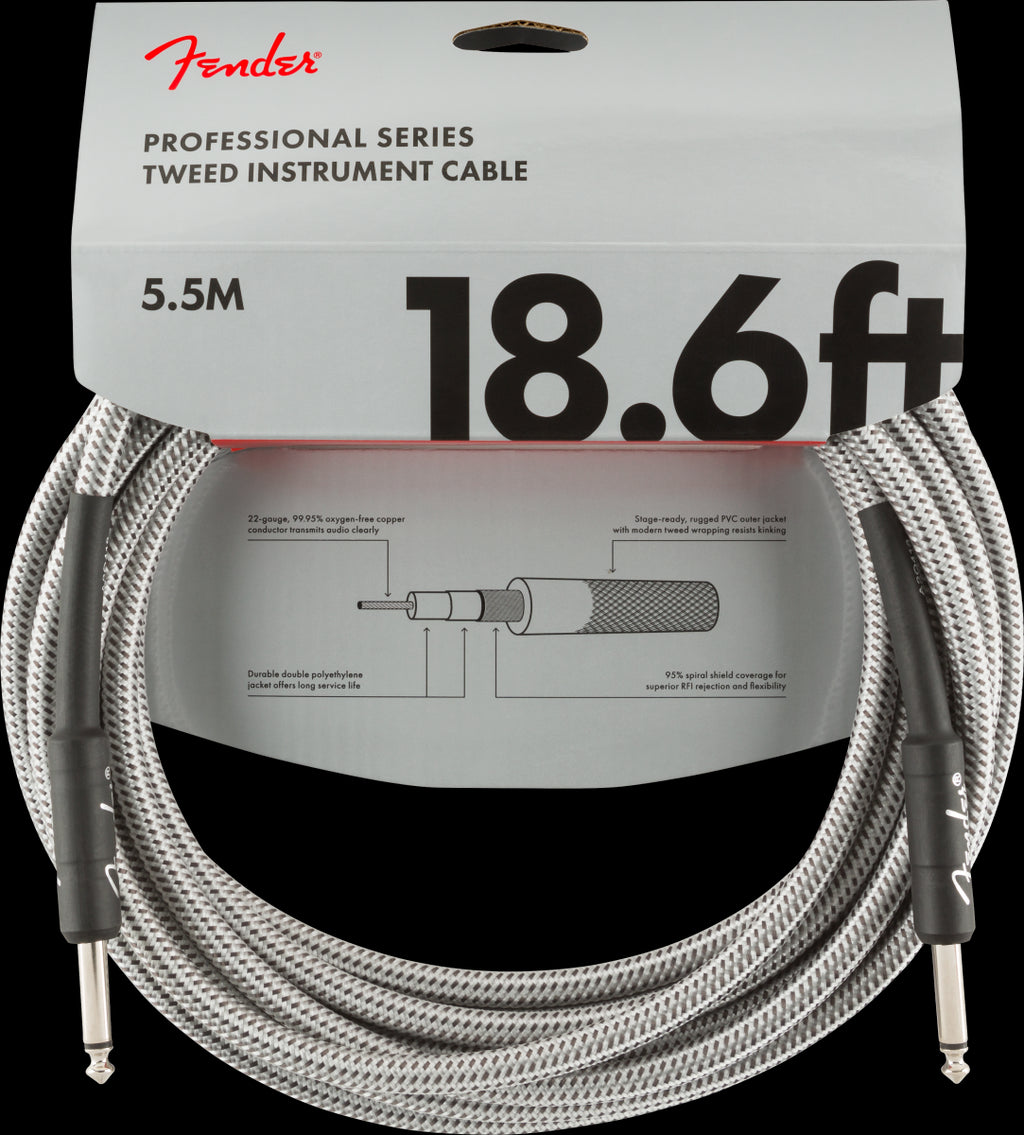Fender Professional Series 18.6ft Instrument Guitar Cable in White Tweed