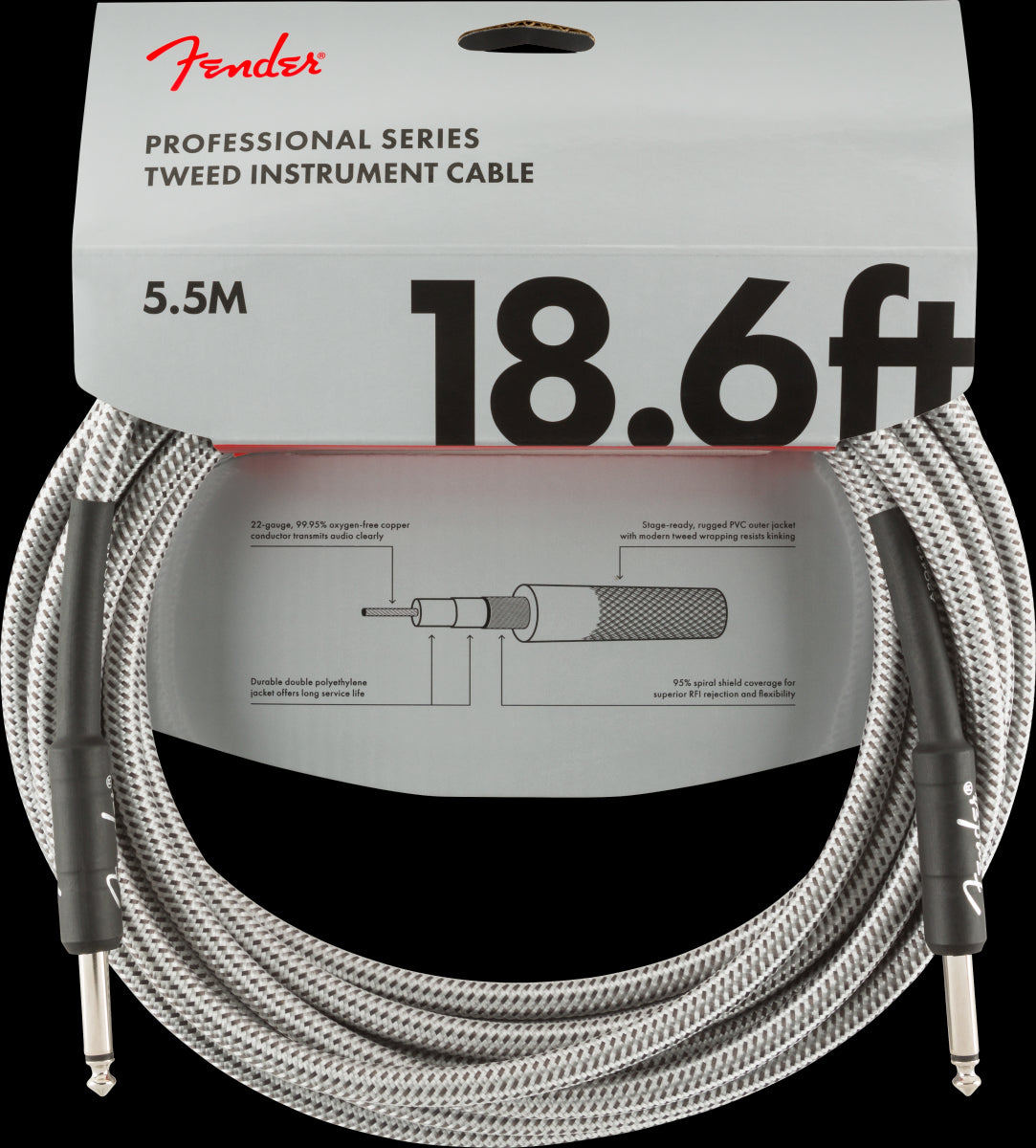 Fender Professional Series 18.6ft Instrument Guitar Cable in White Tweed
