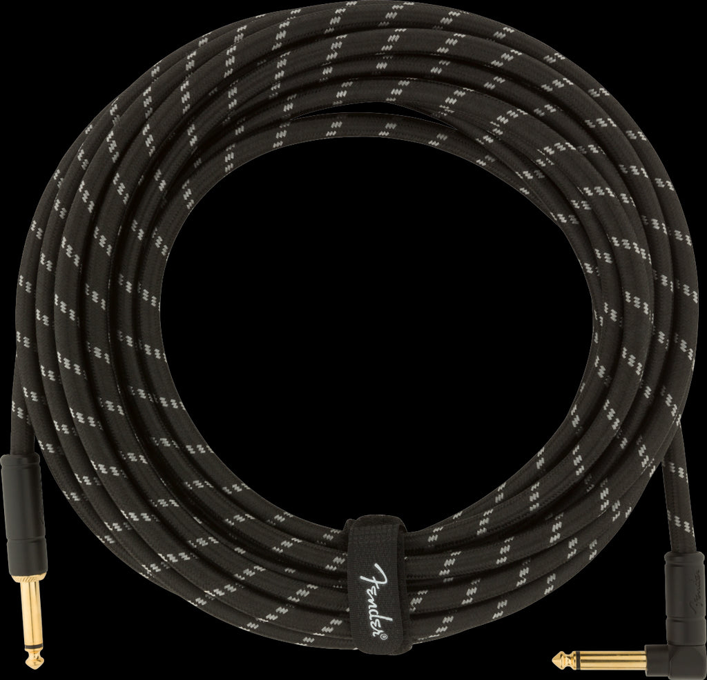 Fender Deluxe Series 25ft Straight/Angle Instrument Guitar Cable in Black Tweed