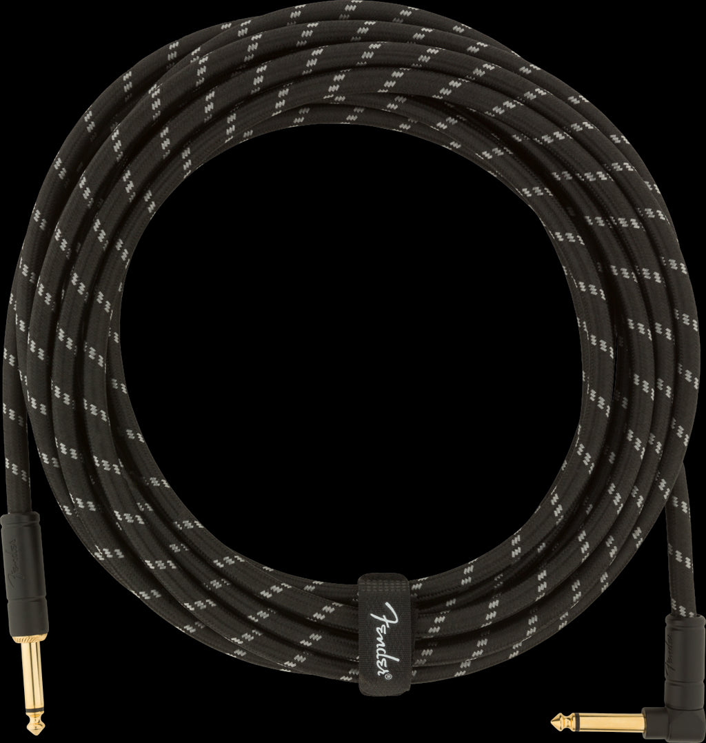Fender Deluxe Series 18.6ft Straight/Angle Instrument Guitar Cable in Black Tweed