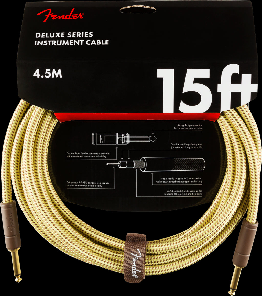 Fender Deluxe Series 15' Straight/Straight Instrument Cable - Tweed