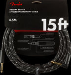 Fender Deluxe Series 15ft Straight/Angle Instrument Guitar Cable in Black Tweed