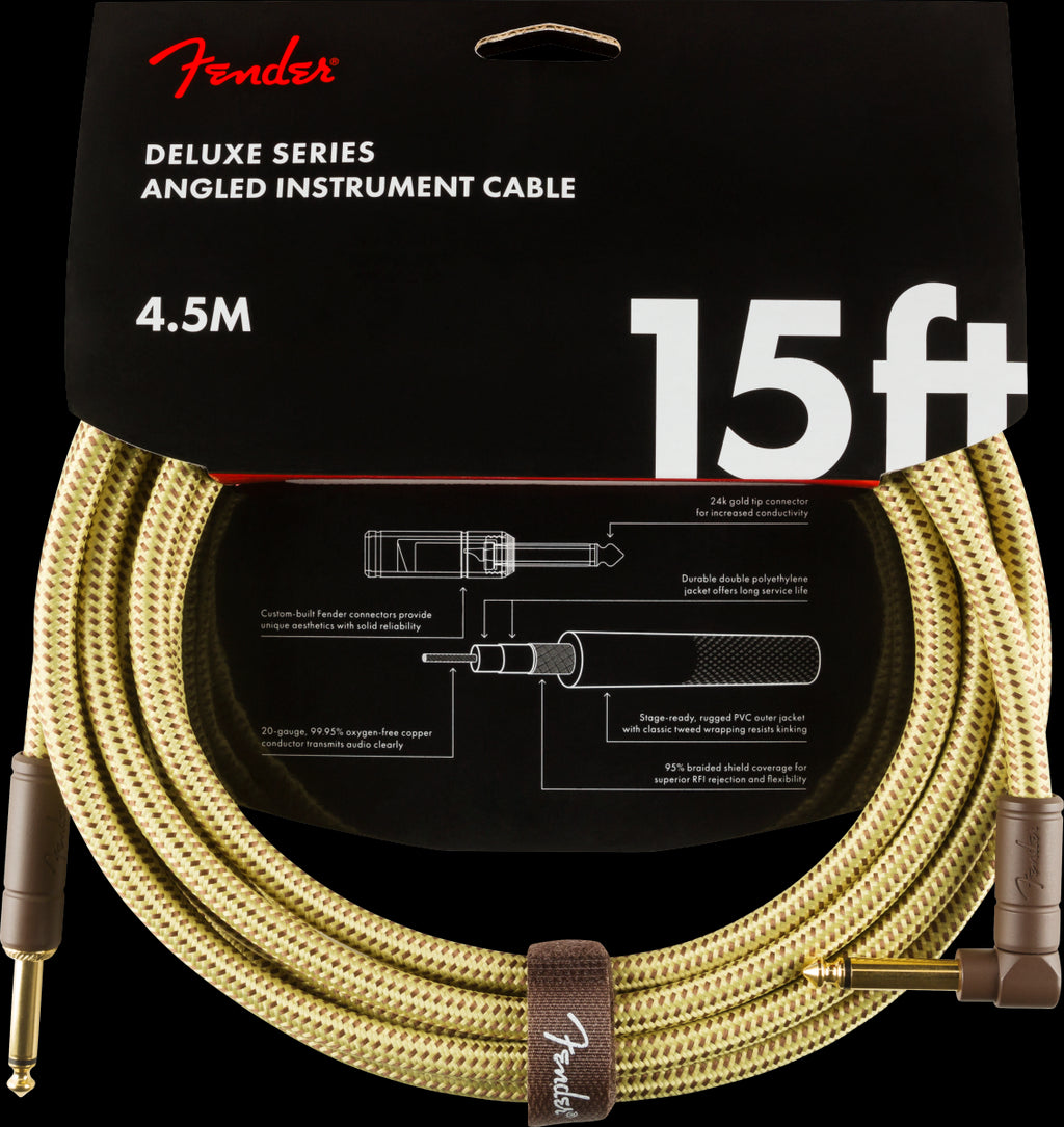 Fender Deluxe Series 15' Straight/Angle Instrument Cable - Tweed
