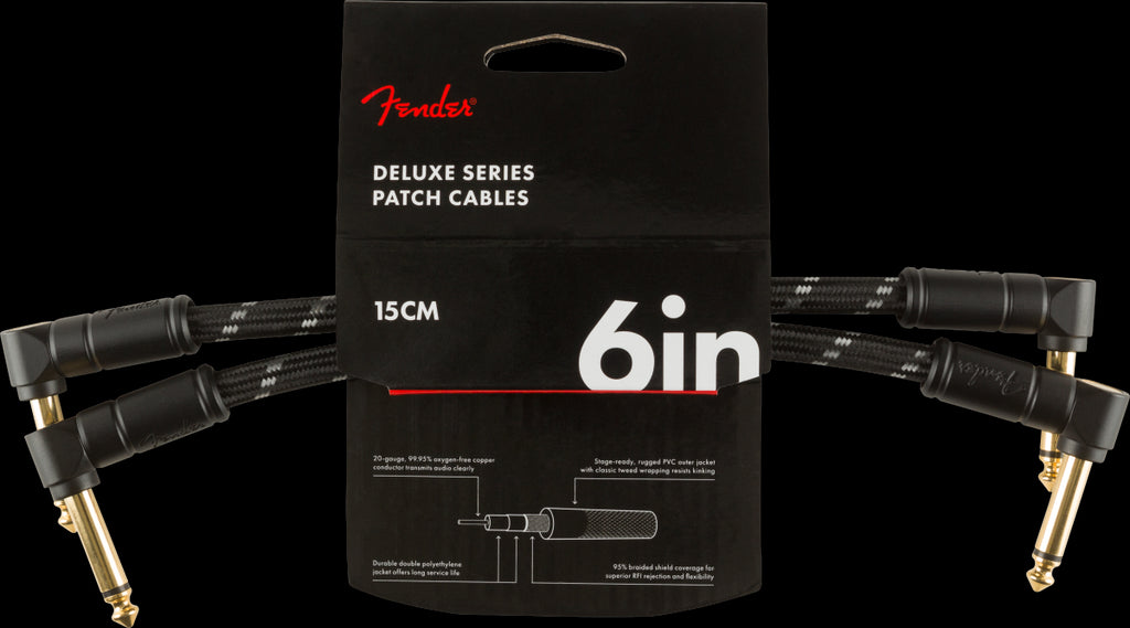 Fender Deluxe Series 6" Angle/Angle Instrument Guitar Cables in Black Tweed (2-Pack)