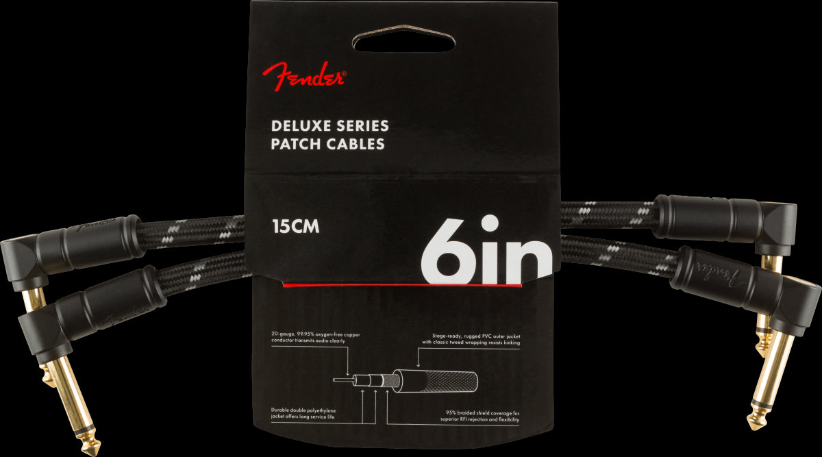 Fender Deluxe Series 6" Angle/Angle Instrument Guitar Cables in Black Tweed (2-Pack)