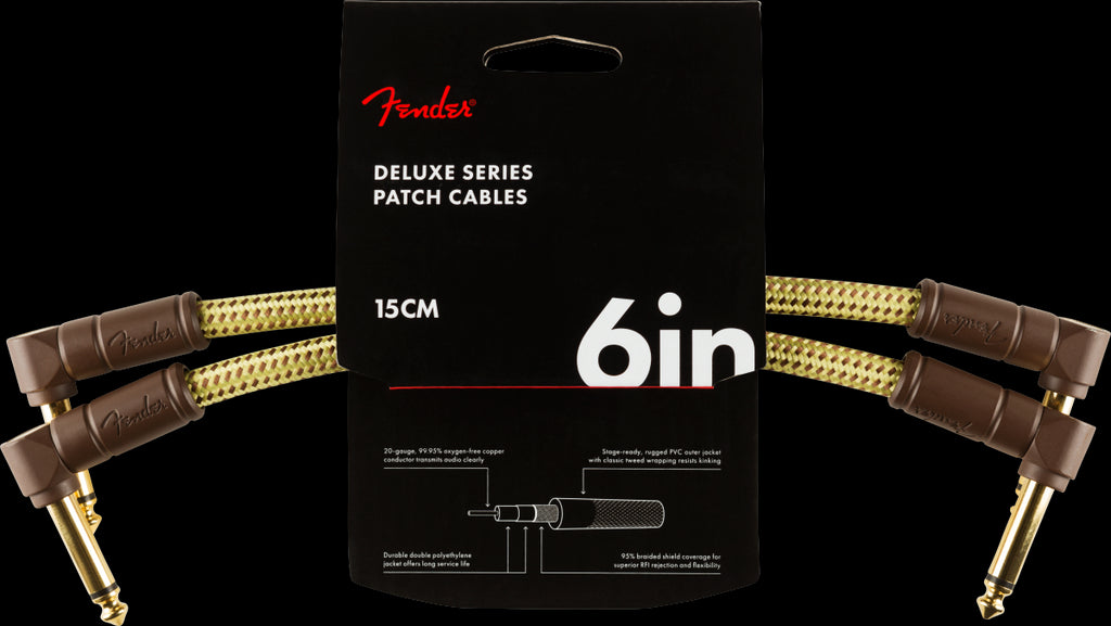 Fender Deluxe Series 6ft Angle/Angle Instrument Guitar Cables in Tweed (2-Pack)