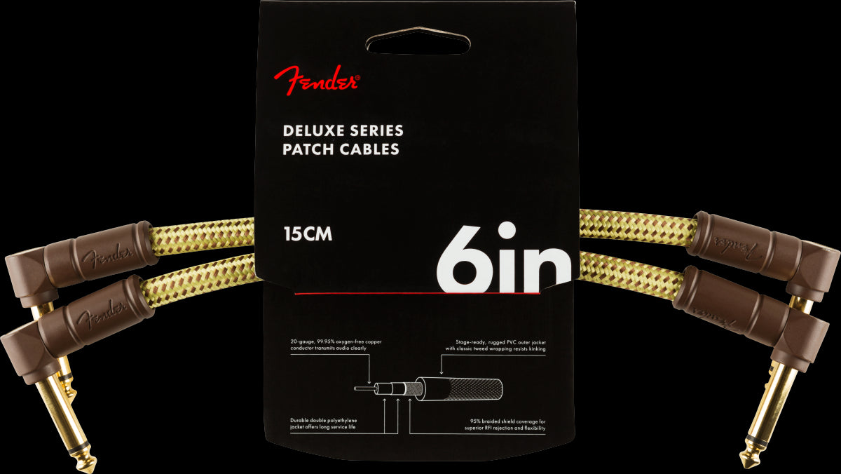 Fender Deluxe Series 6ft Angle/Angle Instrument Guitar Cables in Tweed (2-Pack)