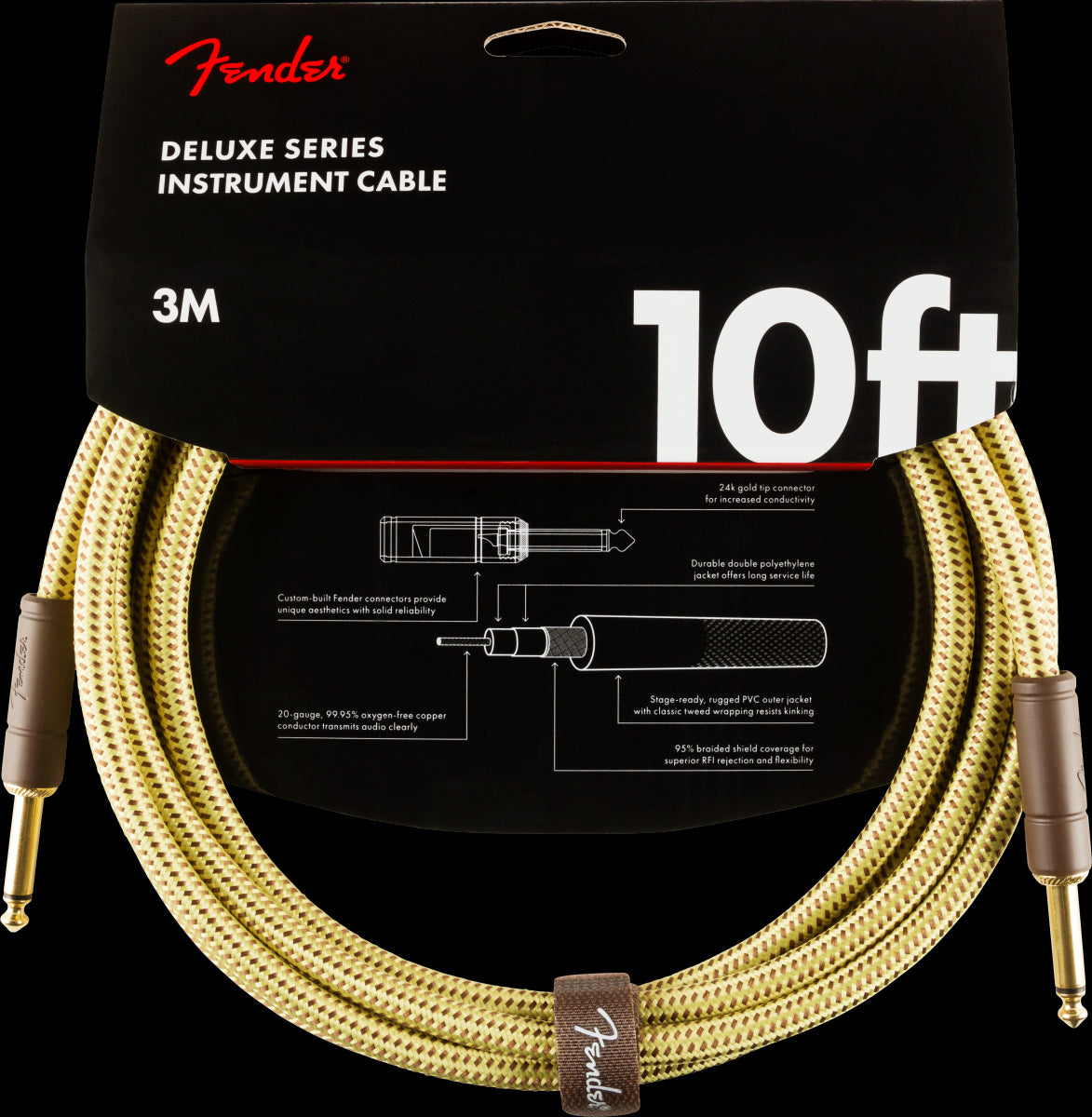 Fender Deluxe Series 10' Straight/Straight Instrument Cable - Tweed